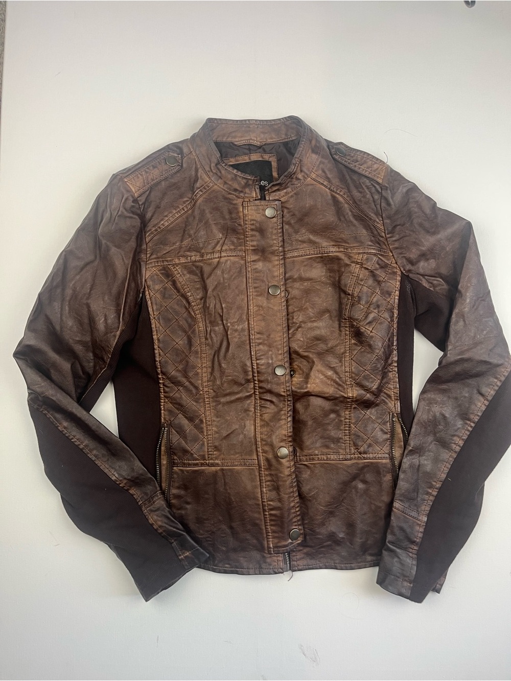 Maurices Distressed Brown Faux Leather Moto Jacket size medium